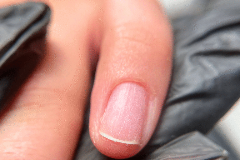 Clean resultaat van een professionele Russian manicure met perfect verzorgde nagelriemen in Deurne.